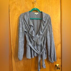 Max Studio Blue Floral Wrap Blouse